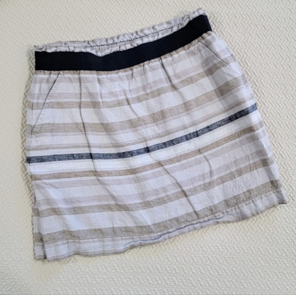 LOFT Tan Black Neutrals Striped 100% Linen Skirt Size Small - Picture 3 of 12